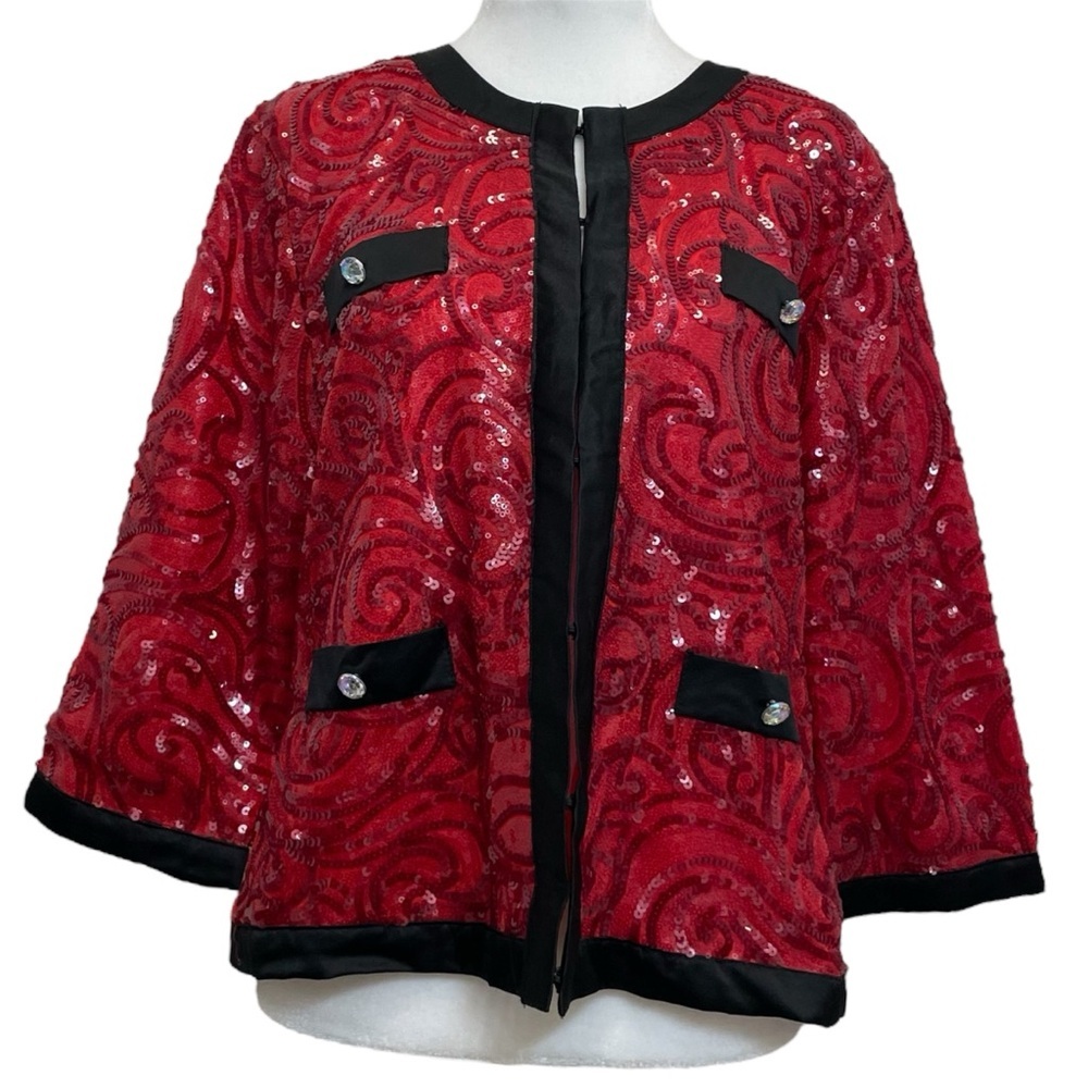 Michael Simon Red Sequin Hooke Up Cropped Evening Party Jacket